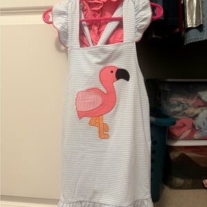 Striped Dress with Flamingo Appliqué